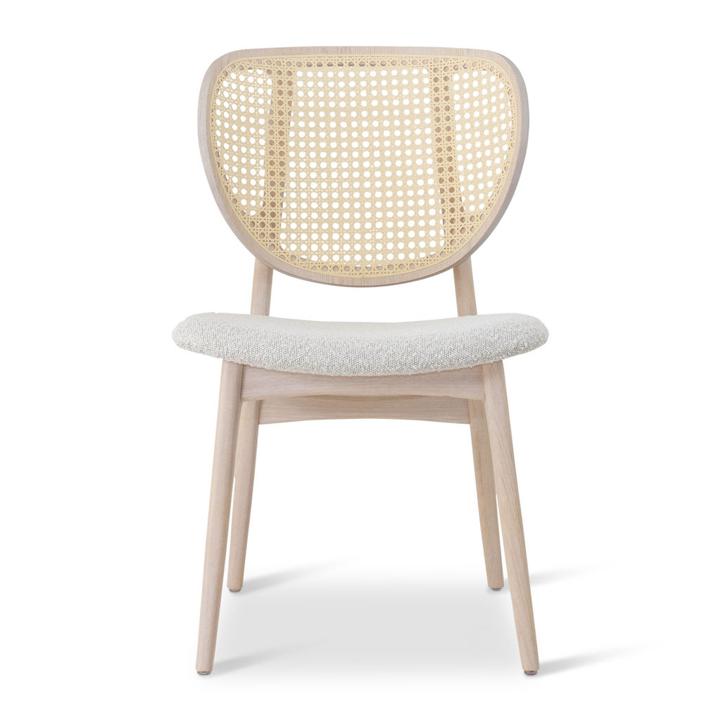 Modern Brazilian Joelma Cane Side Chair, Boucle Crafted Glaze Seat Nevoa Frame Natural Cane Webbing