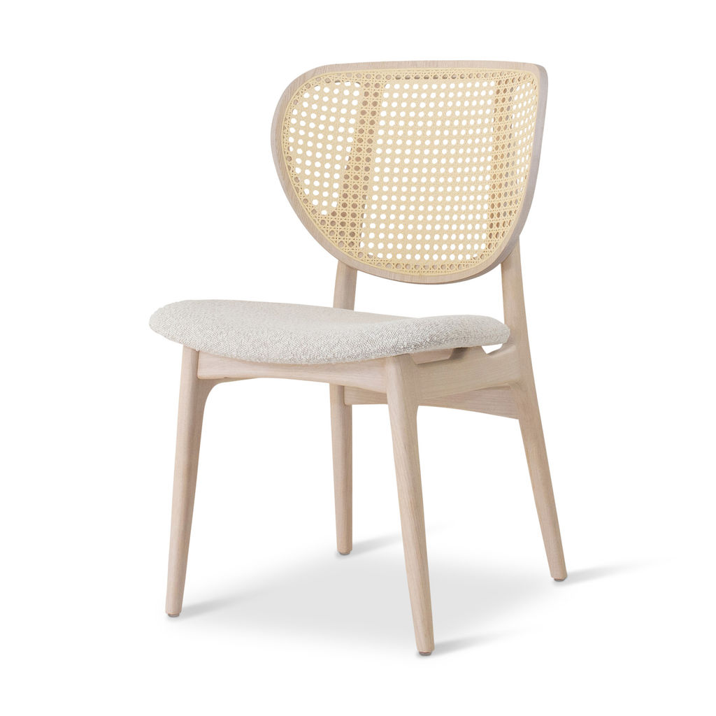 Modern Brazilian Joelma Cane Side Chair, Boucle Crafted Glaze Seat Nevoa Frame Natural Cane Webbing