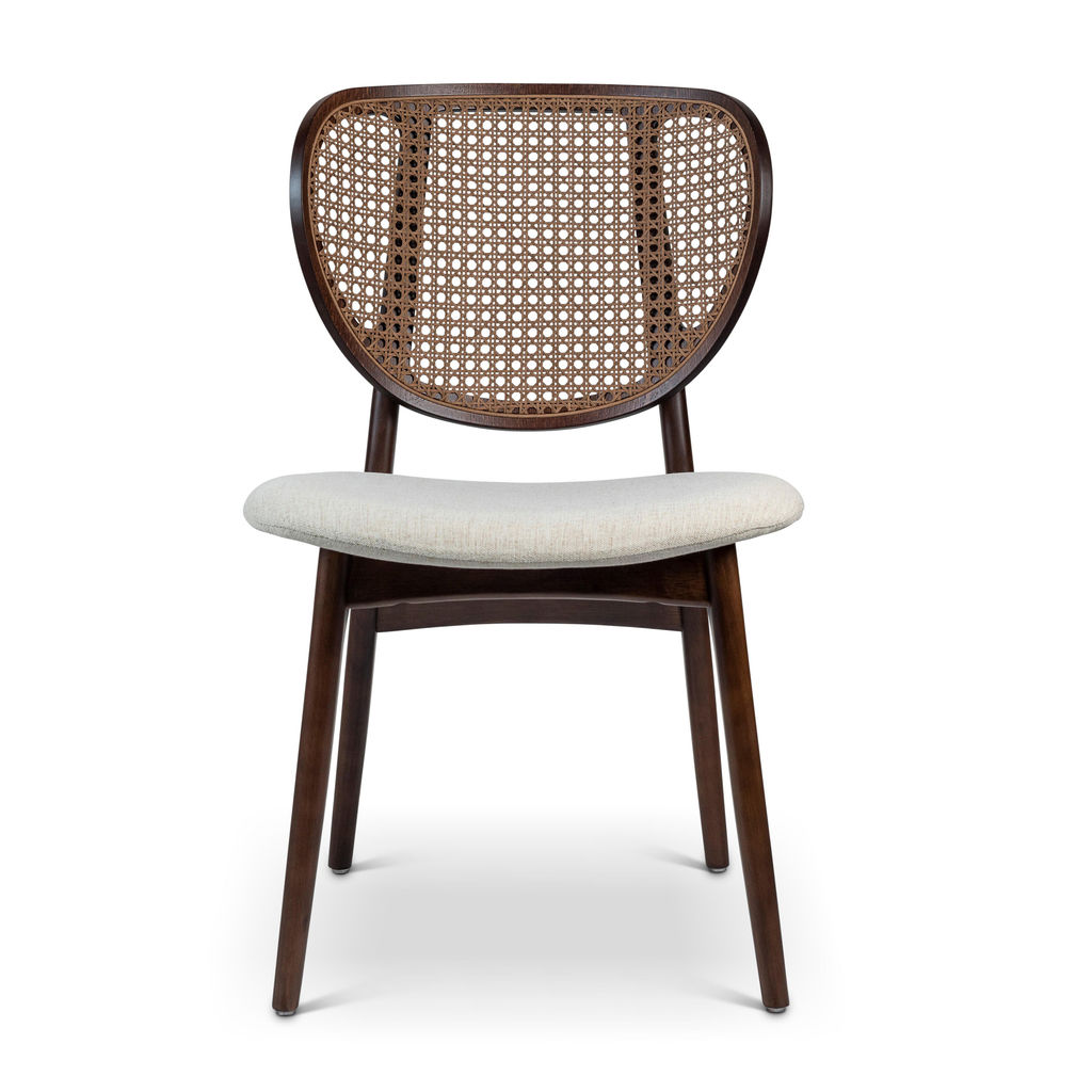 Modern Brazilian Joelma Cane Side Chair, Medley Ivory Seat, Nogal Frame And Nogal Cane Webbing