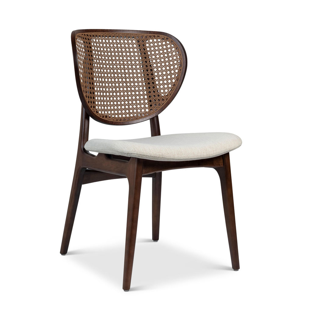 Modern Brazilian Joelma Cane Side Chair, Medley Ivory Seat, Nogal Frame And Nogal Cane Webbing