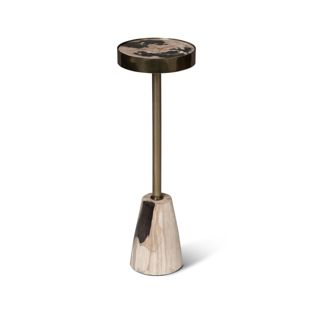 Relique - Jael Drink Table - Brass  Frame - Natural Dark  Top