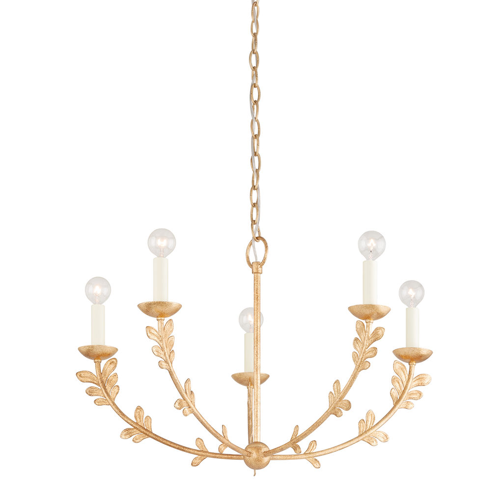 Leaves Chandelier 5 Lamps, Vintage Gold Leaf