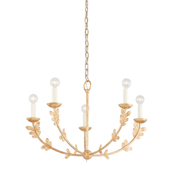 Leaves Chandelier 5 Lamps, Vintage Gold Leaf