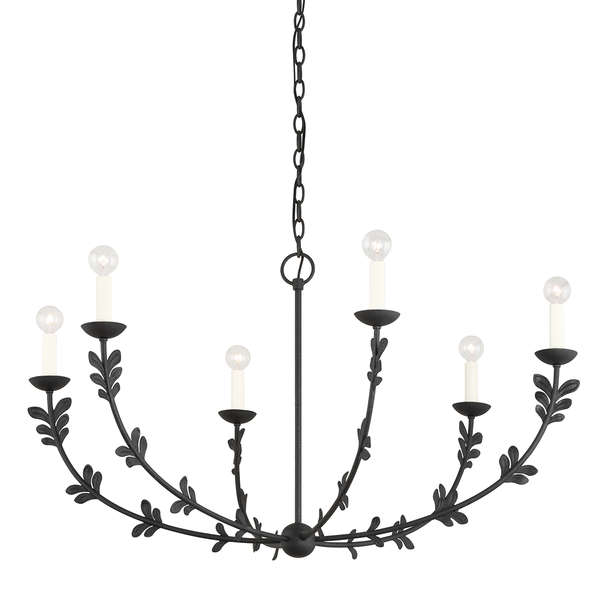 Leaves Chandelier 6 Lamps, Black Iron