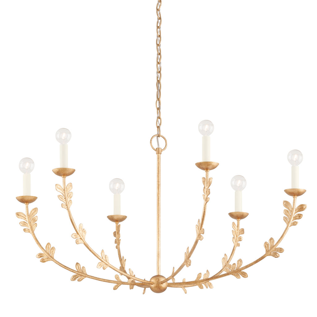 Leaves Chandelier 6 Lamps, Vintage Gold Leaf