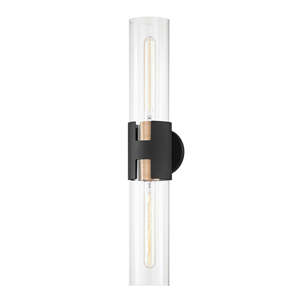 Preview image for 2 Light Wall Sconce, Patina Brass/Texture Black