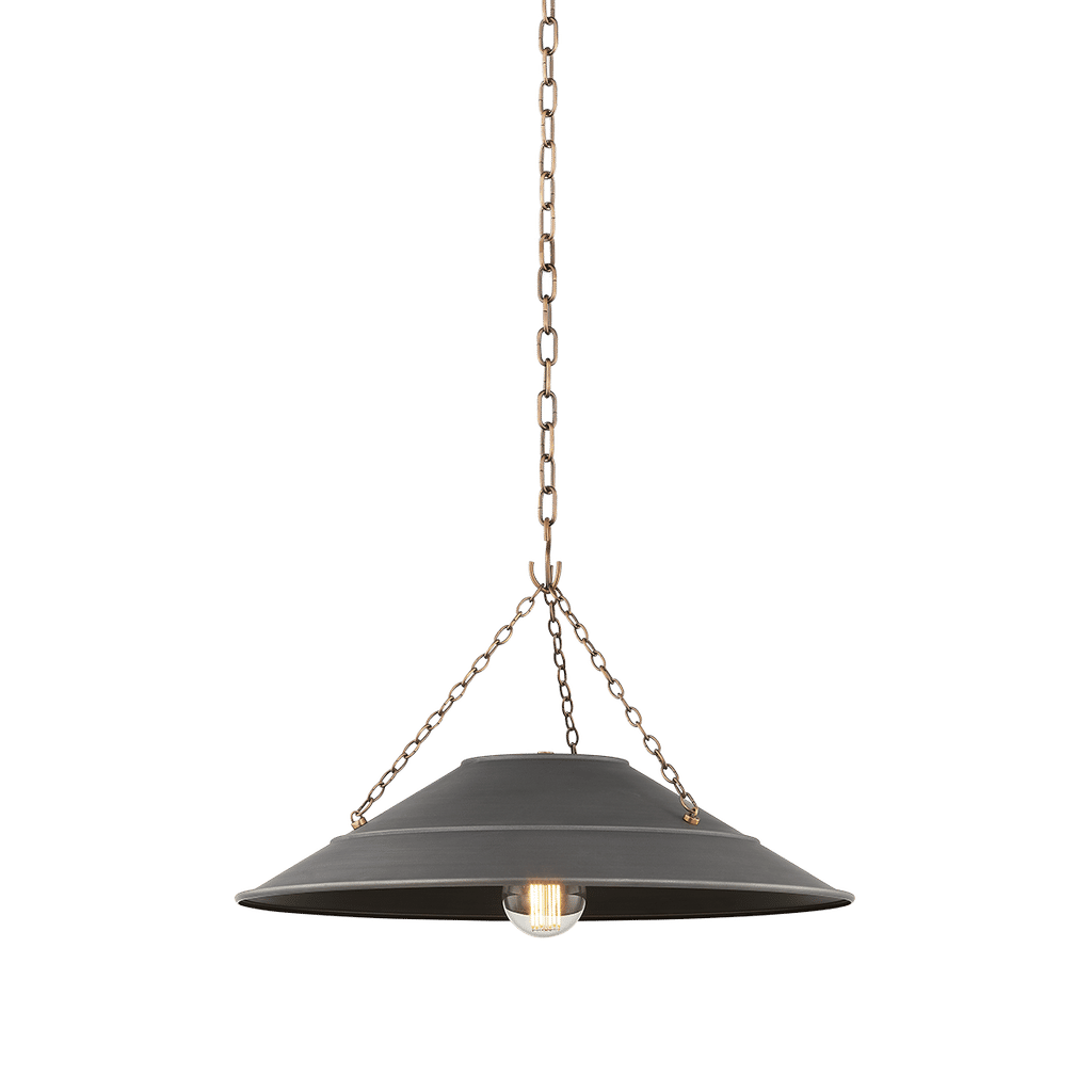1 Light Industrial Pendant 23", Patina Brass