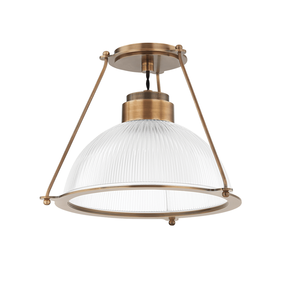 Preview image for Ribbed Glass Industrial 1 Light Semi Flush 15", Patina Brass