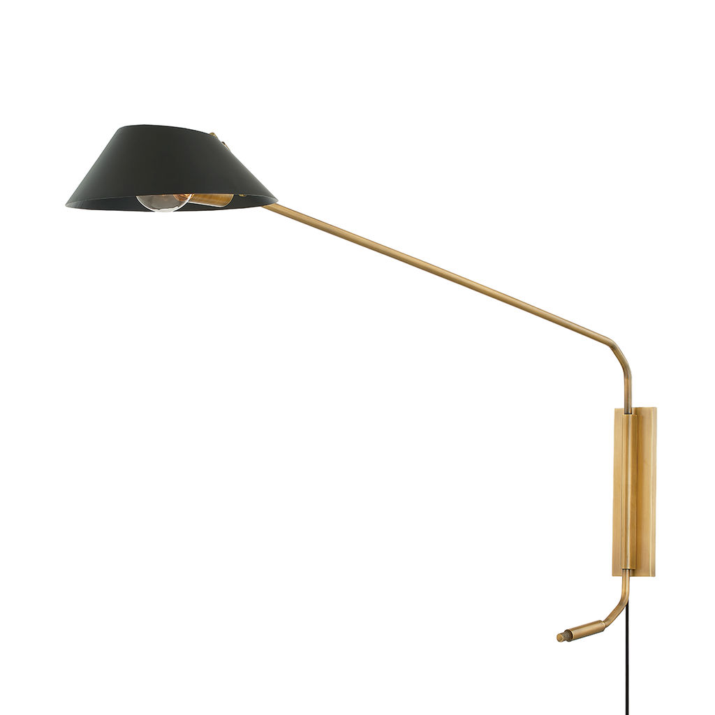 Sacramento Plug-In Sconce 9" X 28", Patina Brass And Soft Black