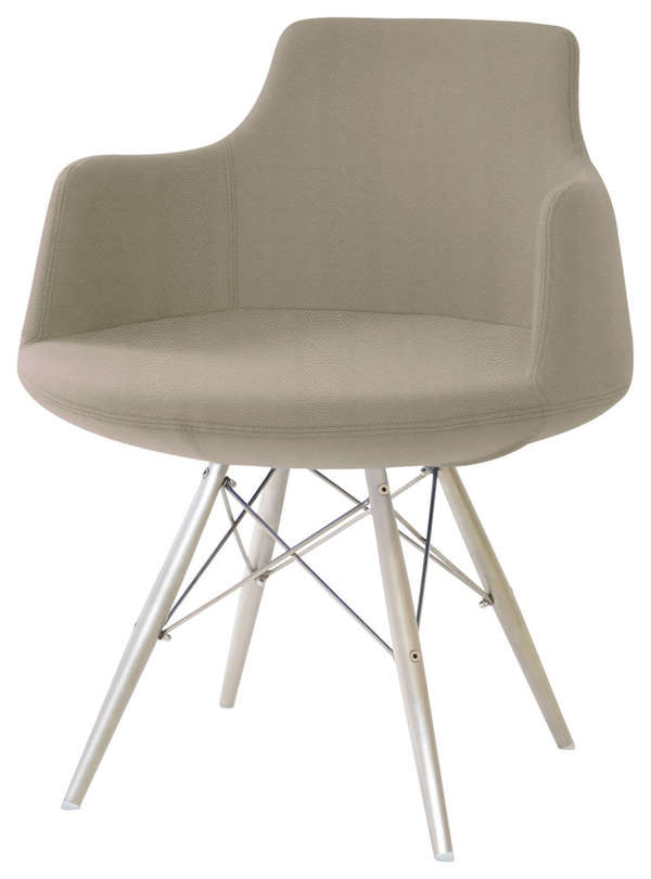 Alban Chair, Natural Veneer Steel Base, Bone Leatherette, 25" X 31.5"