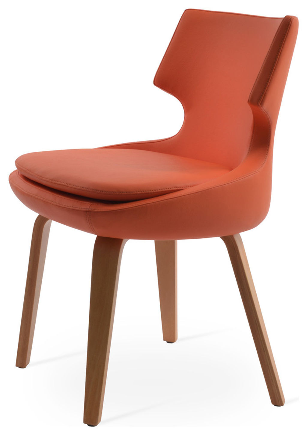 Patara Plywood Chair, Natural Finish Base, Orange Leatherette, 21.5" X 32"