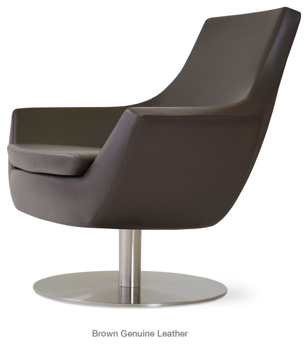 Rebecca Swivel Chair, Stainless Steel Base, Brown Genuine Leather, 31" X 31"