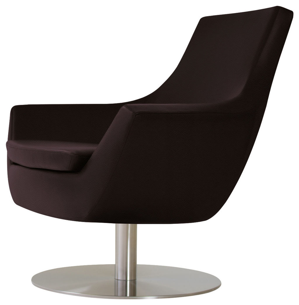 Rebecca Swivel Chair, Stainless Steel Base, Brown Genuine Leather, 31" X 31"
