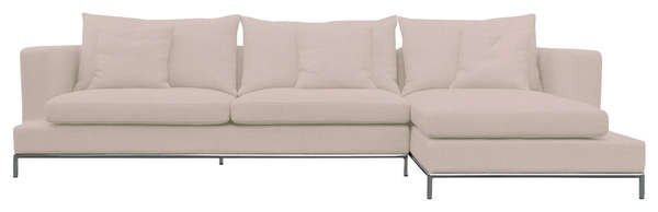 Simena Sectional Sofa, Stainless Steel Base, Cream Tweed, 120" X 26"