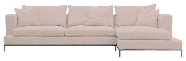 Simena Sectional Sofa, Stainless Steel Base, Gray Tweed, 120" X 26"