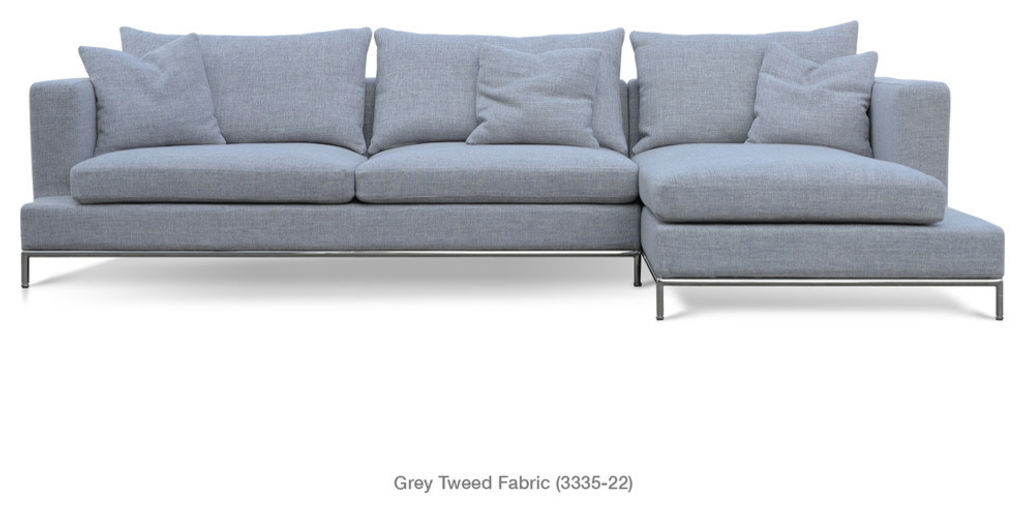 Simena Sectional Sofa, Stainless Steel Base, Gray Tweed, 120" X 26"