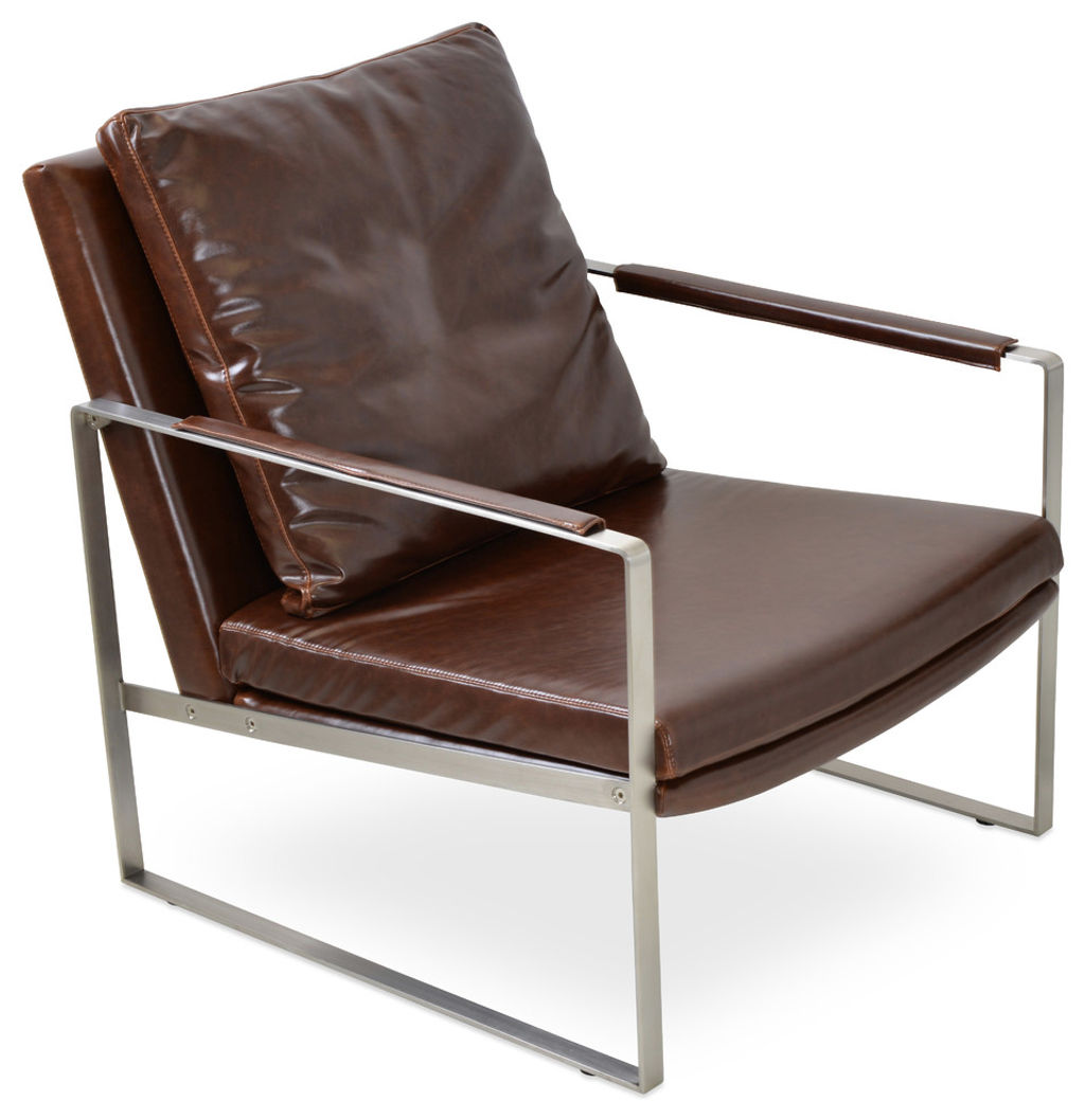 Contemporary Leather & Steel Arm Chair (30"H x 27.50"W x 32"D)