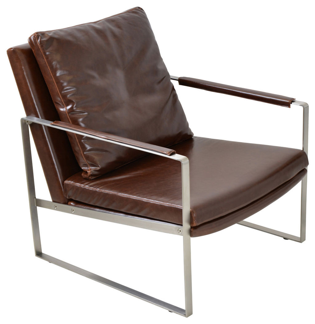 Contemporary Leather & Steel Arm Chair (30"H x 27.50"W x 32"D)
