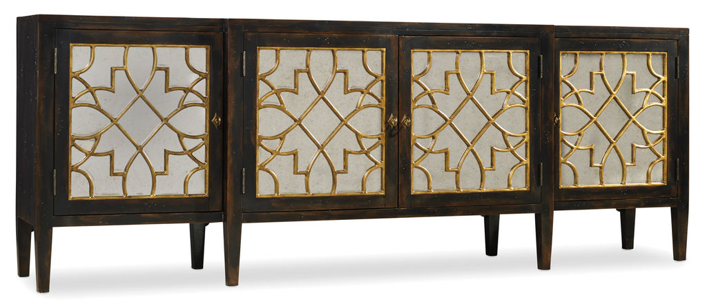 Four Door Mirrored Console, Ebony