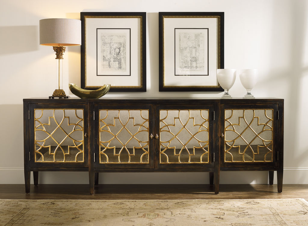 Four Door Mirrored Console, Ebony