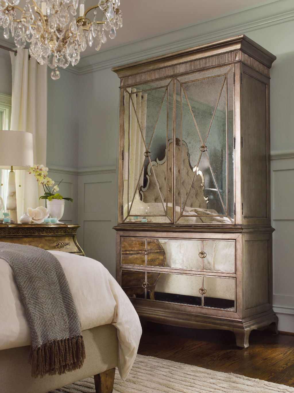 Antiqued Mirror Storage Cabinet Wardrobe Armoire