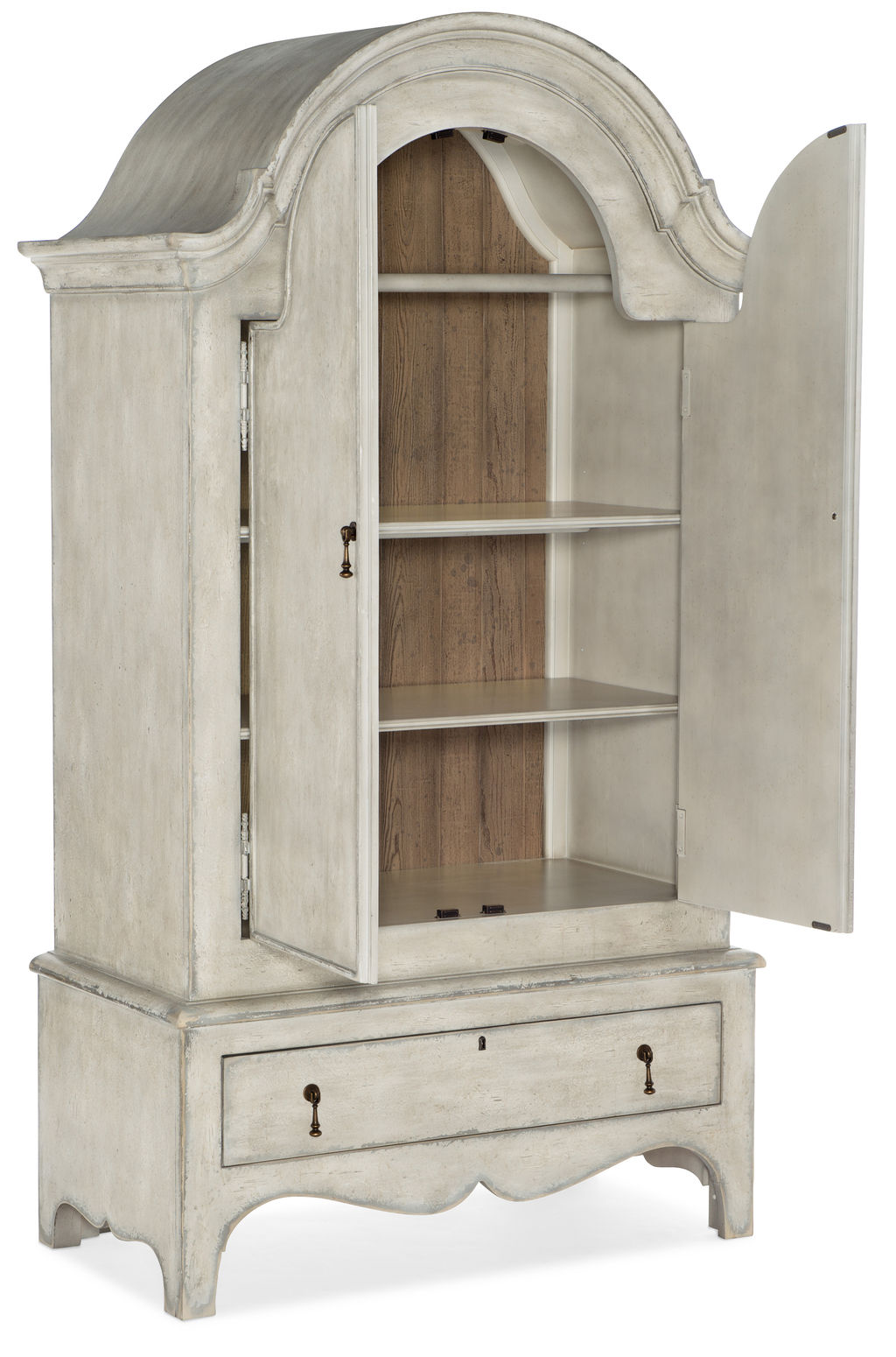 Arch Top Storage Cabinet Wardrobe Armoire Creamy White Finish