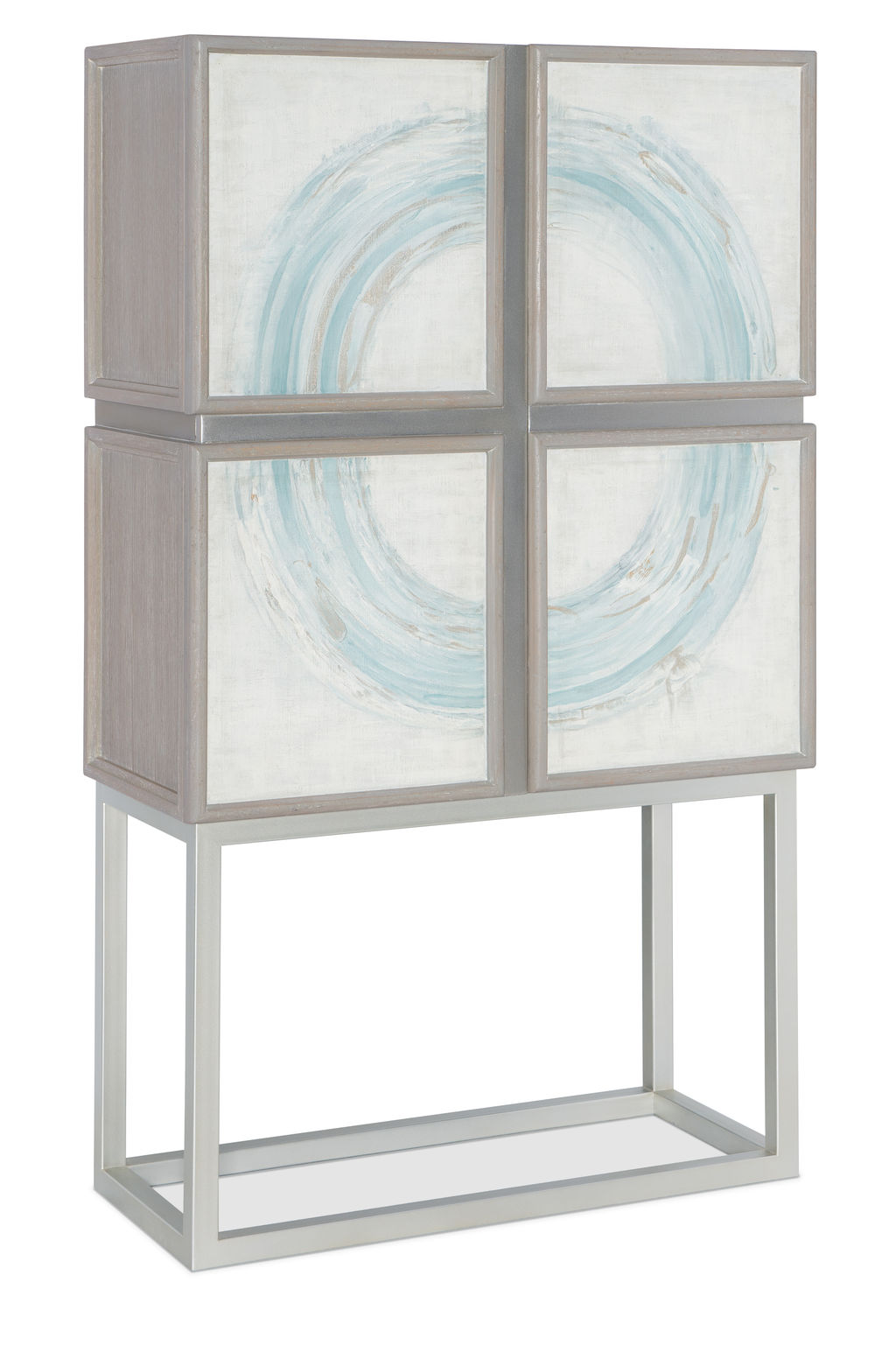 Preview image for Modern Handpainted Tall Luxury Bar Cabinet Oak Wood & Metal Wine Storage & Light 41 inch