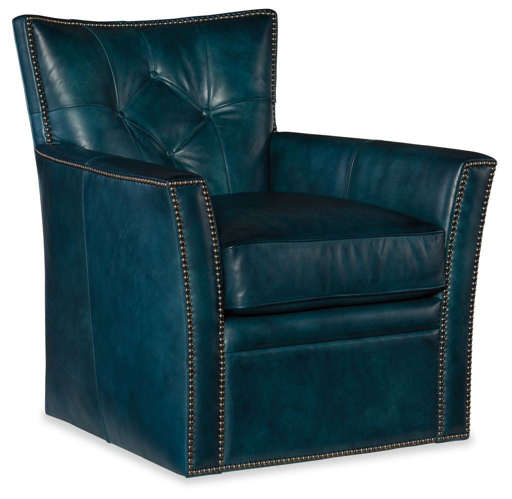 Teal Leather Swivel Club Chair + Nailheads
