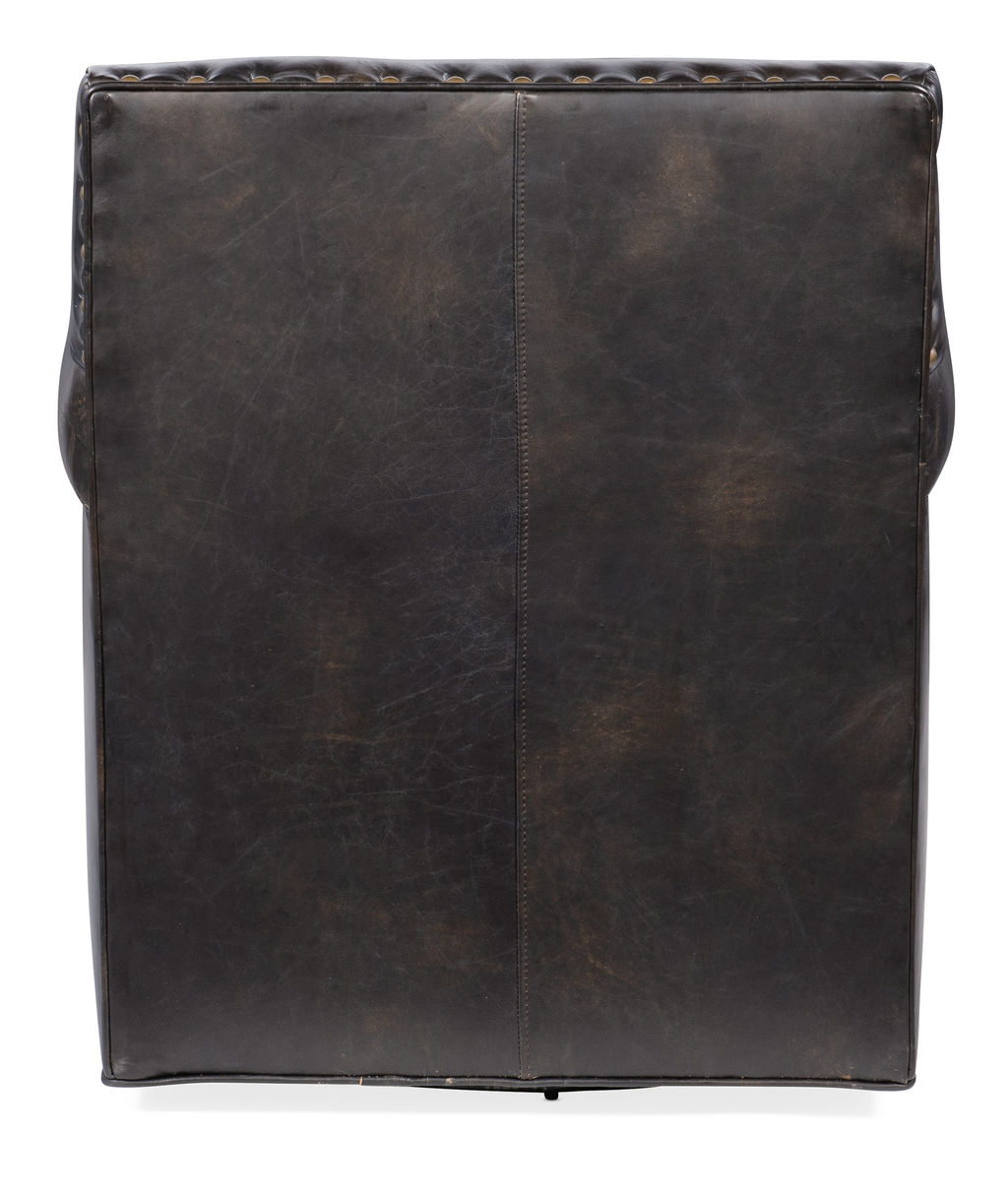Dark Brown Leather Swivel Club Chair + Nailheads