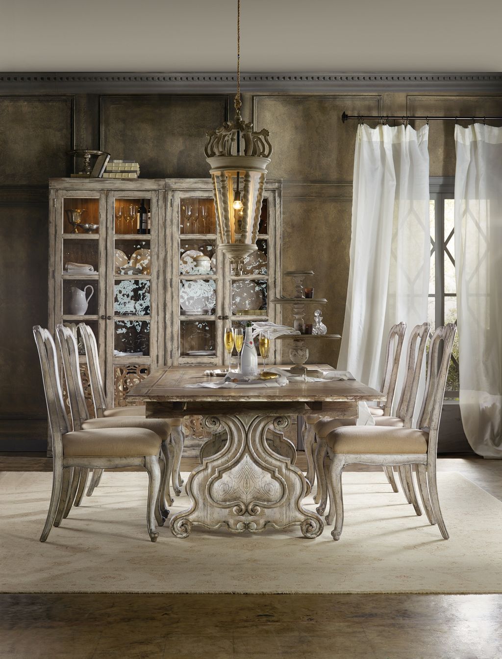 Chatelet Refectory Rectangle Trestle Dining Table With Two 22'' Leaves