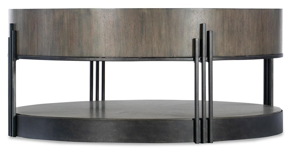 Preview image for Transitional Two Tier Round Coffee Table Acacia Veneer & Bronze Metal 41 inch
