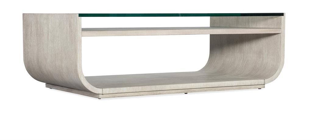 Preview image for Modern Curved Rectangle Coffee Table Glass Top & Oak Wood Light Finish 58 inch