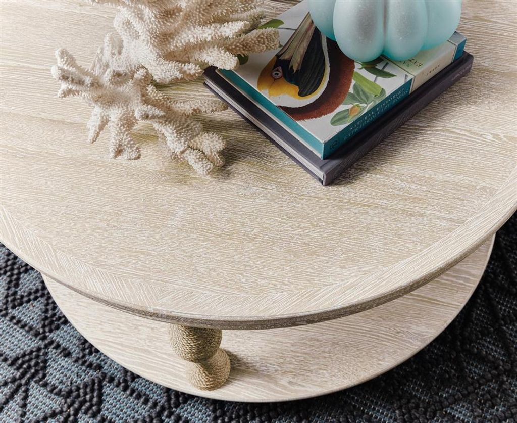 Beachy Coastal White Washed Wrapped Rope Round Coffee Table 40 inch
