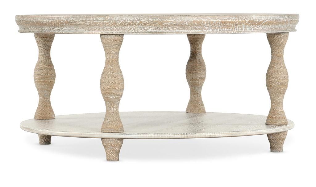 Beachy Coastal White Washed Wrapped Rope Round Coffee Table 40 inch