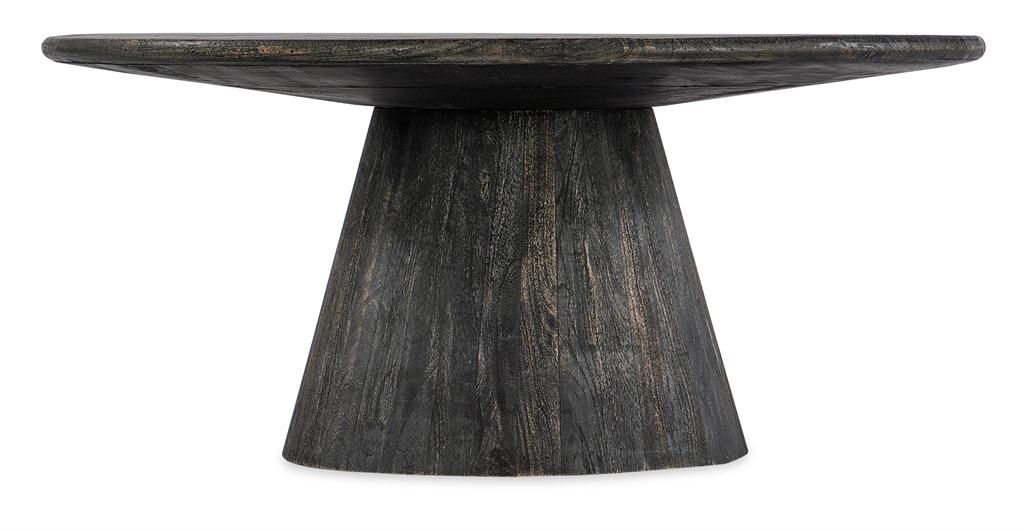 Preview image for Modern Rustic Round Pedestal Coffee Table Mango Wood Black Finish 40 inch
