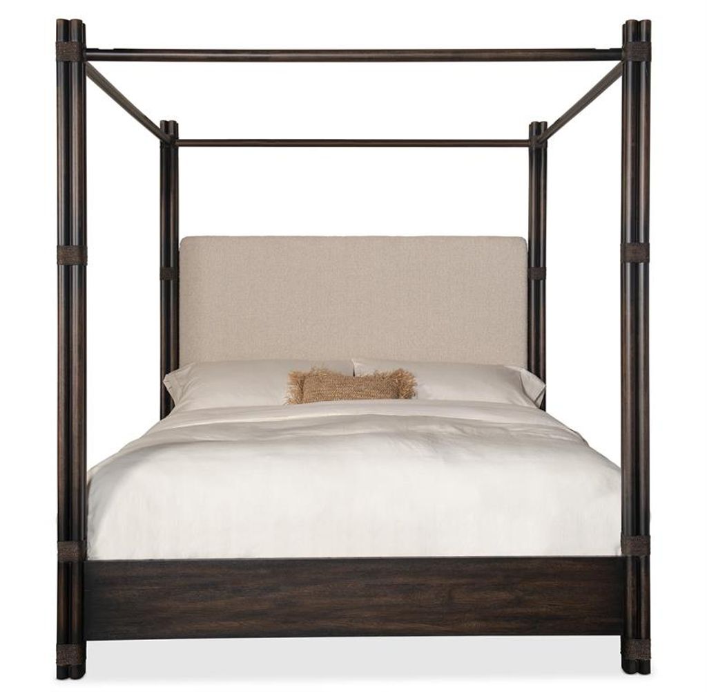 Retreat Pole Rattan Cal King Upholstered Poster Bed W/Canopy 81.5" X 92" X 90"