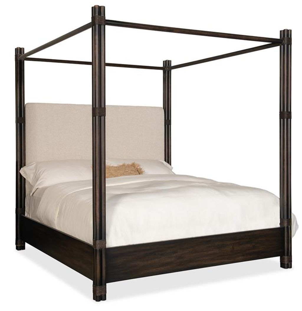 Preview image for Retreat Pole Rattan Cal King Upholstered Poster Bed W/Canopy 81.5" X 92" X 90"