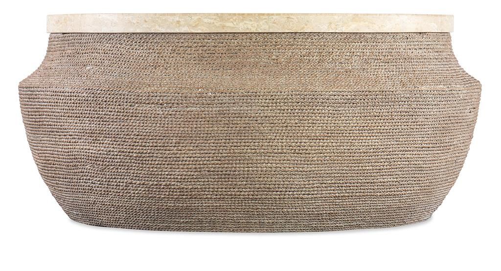 Preview image for Coastal Beach Travertine Top Rope Wrapped Round Coffee Table 42 inch