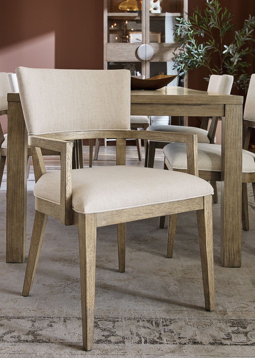 Curved Open Back Oatmeal Upholstered Armchair Dining Chair (Set of 2)