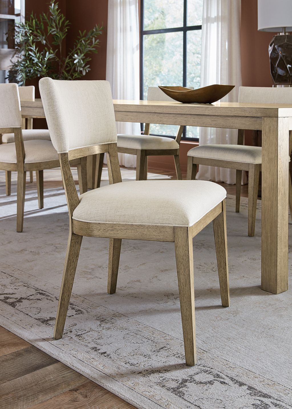 Curved Open Back Oatmeal Upholstered Armless Dining Chair (Set of 2)