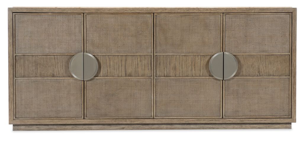 Woven Split Cane & Marble Top Sideboard Buffet Dining Credenza 78 inch