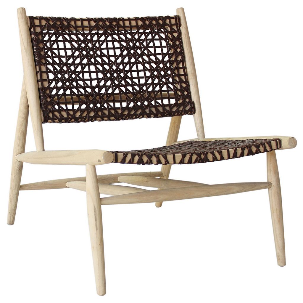 Lucy Accent Chair, Natural/Brown Leather