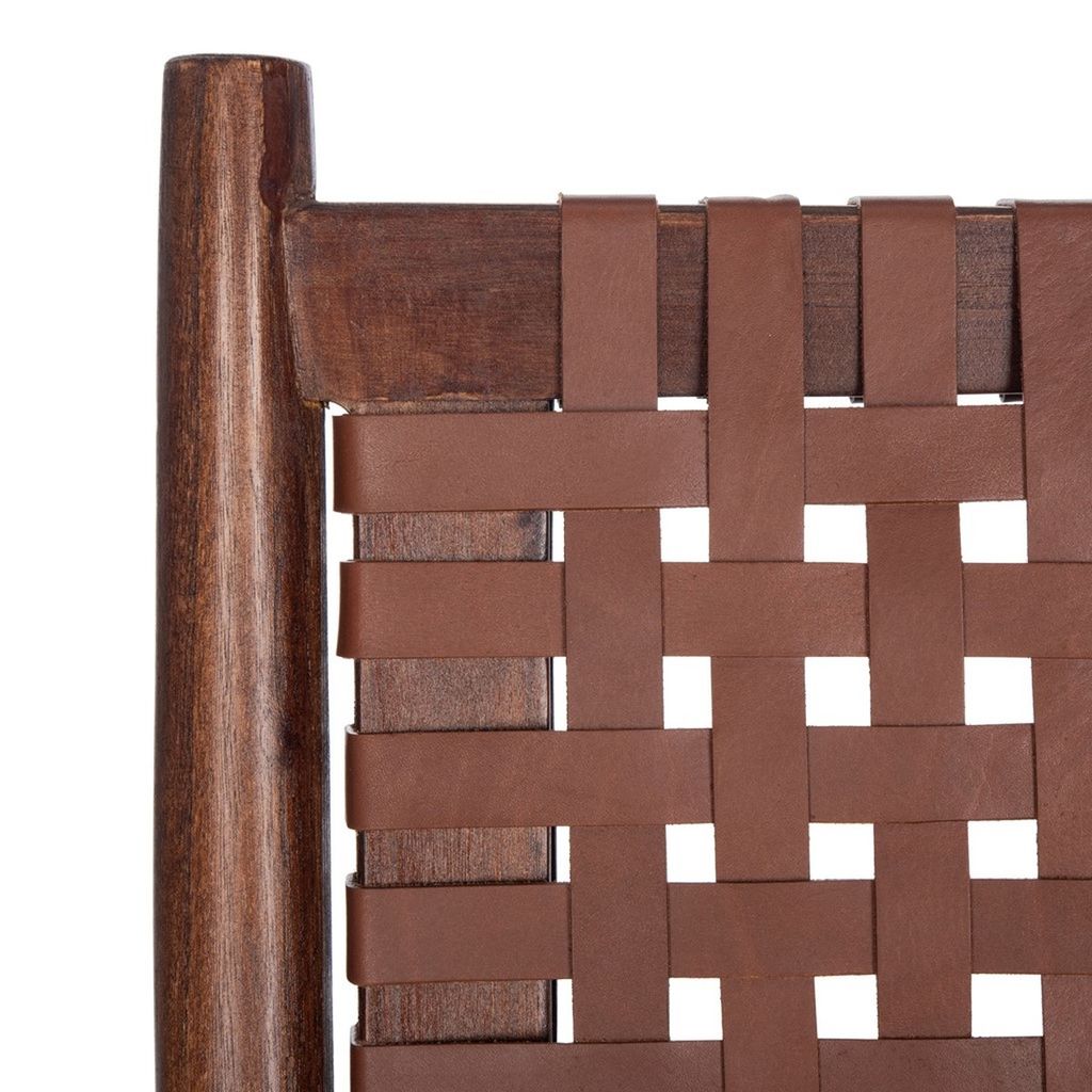 Soleil Leather Woven Accent Chair, 25.98" X 30.7", Cognac Leather/Brown