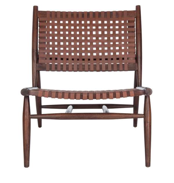 Soleil Leather Woven Accent Chair, 25.98" X 30.7", Cognac Leather/Brown