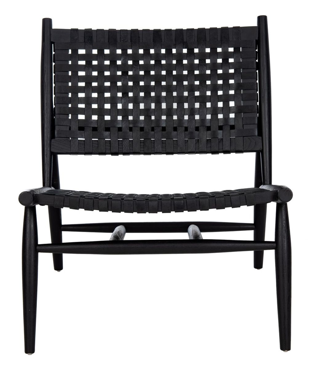 Soleil Leather Woven Accent Chair, 25.98" X 30.7", Black Leather/Black