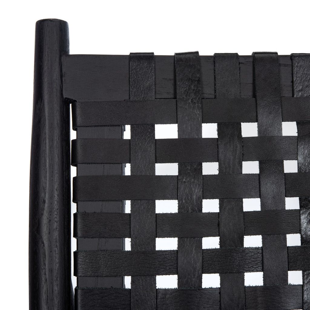 Soleil Leather Woven Accent Chair, 25.98" X 30.7", Black Leather/Black