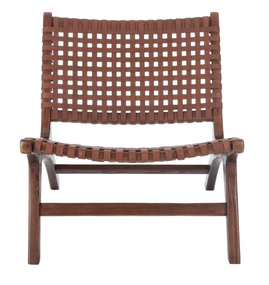 Luna Leather Woven Accent Chair, 25.19" X 26.77", Cognac Leather/Brown