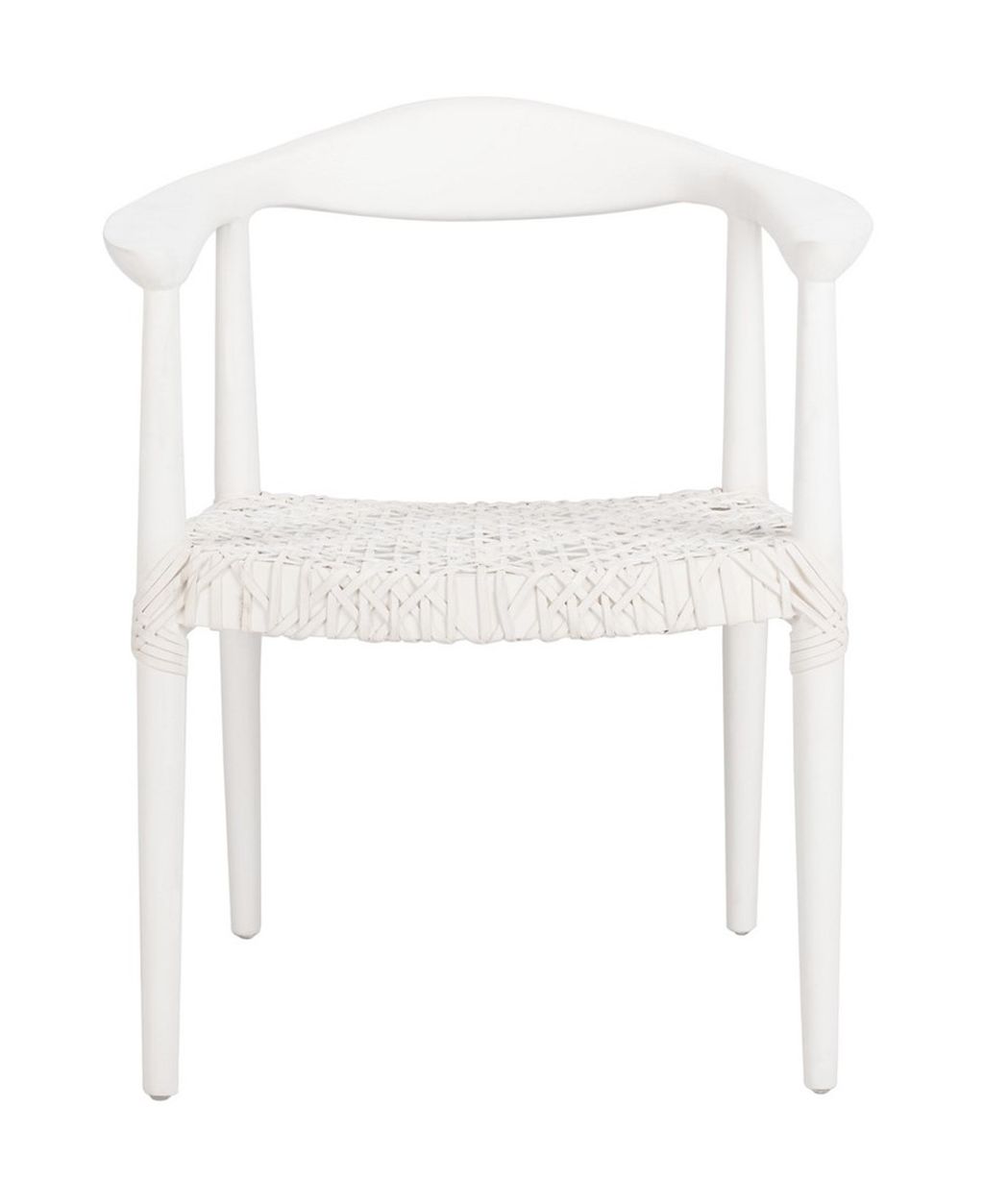 Namib Leather Woven Accent Chair, White Wood/White Leather