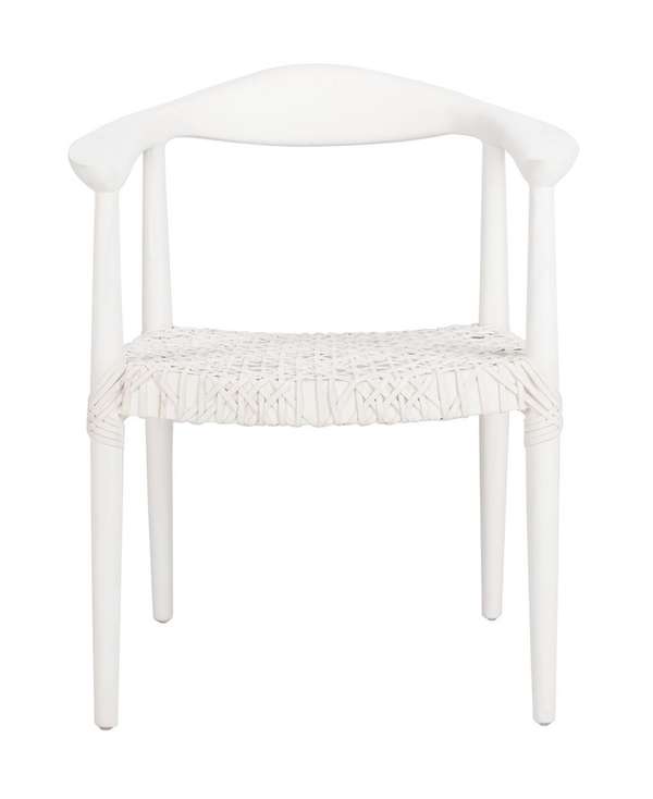 Audrey Leather Woven Accent Chair, 25" X 30.9", White Wood/White Leather