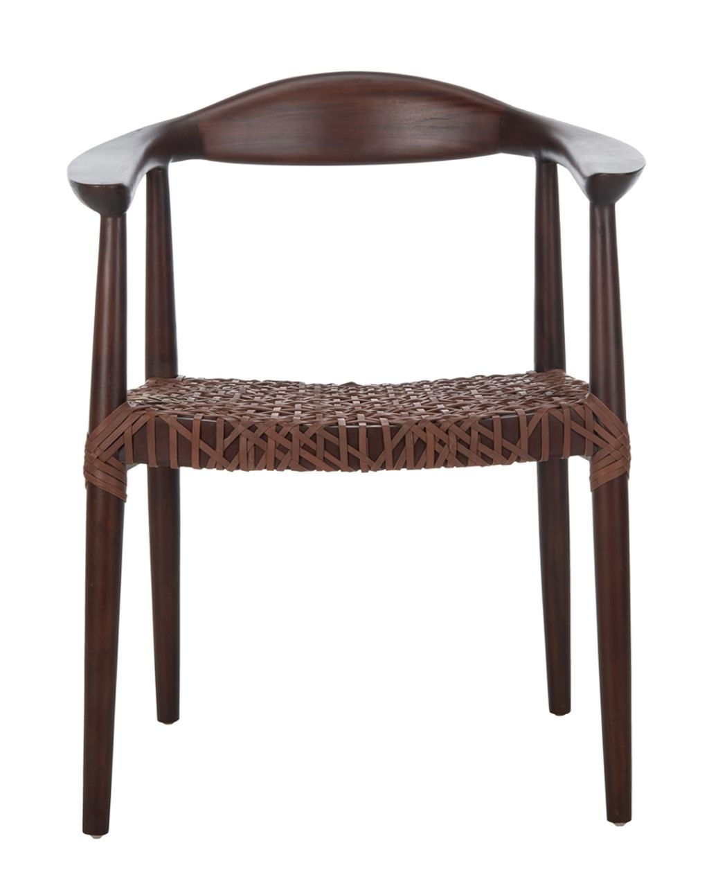 Juneau Leather Woven Accent Chair, 25" X 30.9", Walnut Mindi Wood/Brown Leather